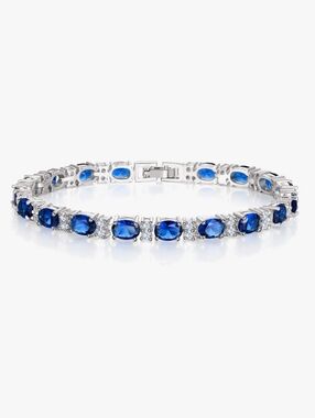 Blue Sapphire-Style Tennis Bracelet White Gold Plated- Women Jewelry